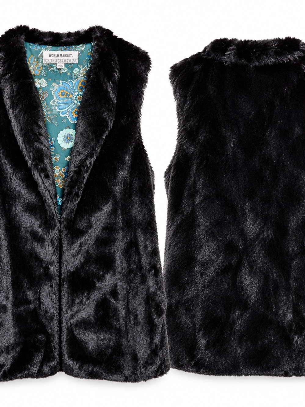 World Market O/S Black Faux Fur Vest Boho Luxe Mob Wife Statement Layering